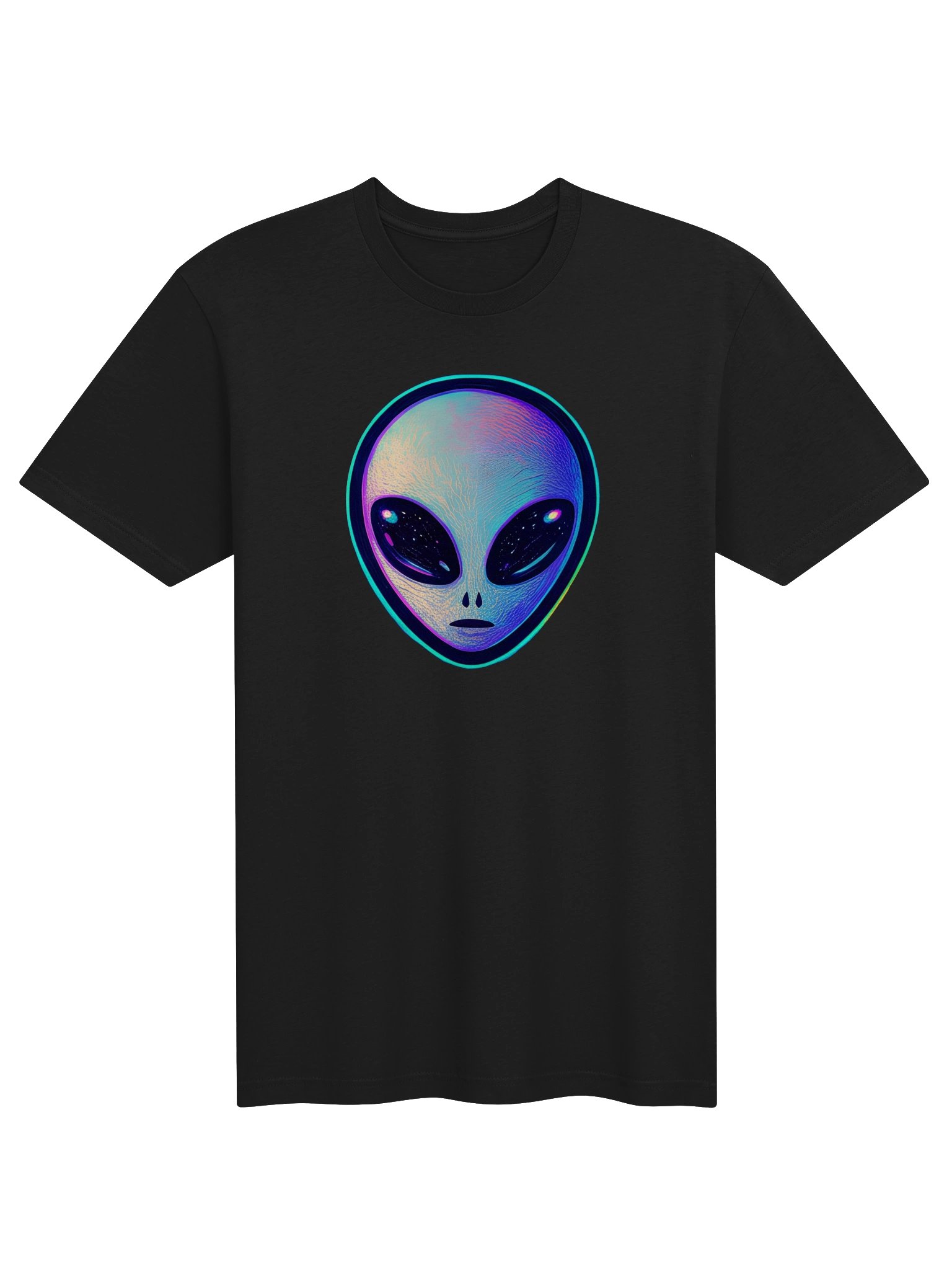 The Astral Contact Tee with large colorful alien graphic